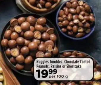 Food Lover's Market Nuggles Tumbles: Chocolate Coated Peanuts, Raisins or Shortcake per 100g offer