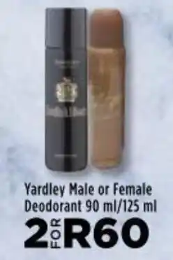 Yardley Male or Female Deodorant 2 x 90ml / 125ml