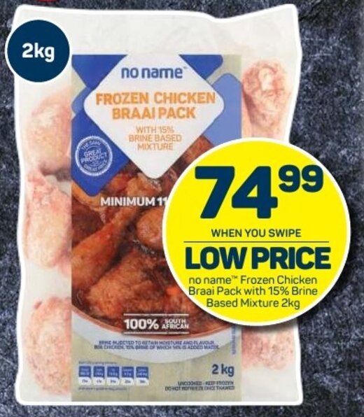 No Name Frozen Chicken Braai Pack with 15 Brine Based Mixture 2kg