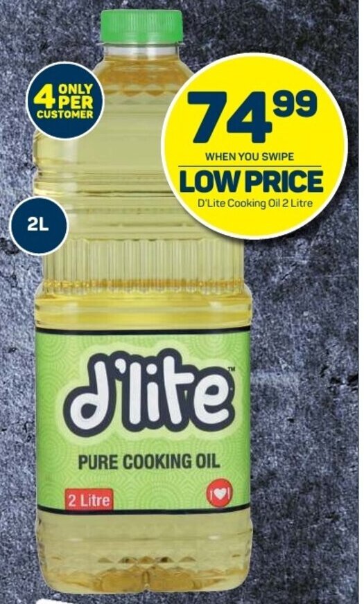 D'Lite Cooking Oil 2 litre offer at Pick n Pay