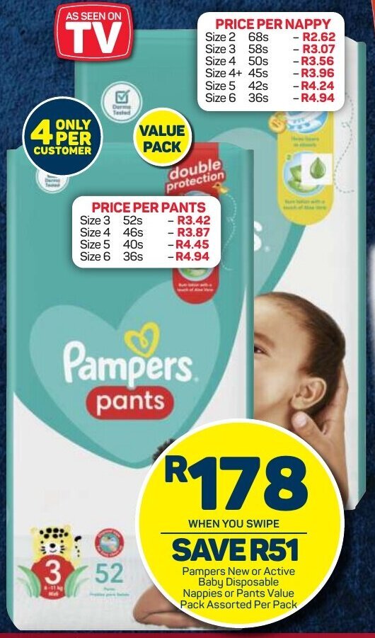 Pampers New or Active Baby Disposable Nappies or Pants Value Pack