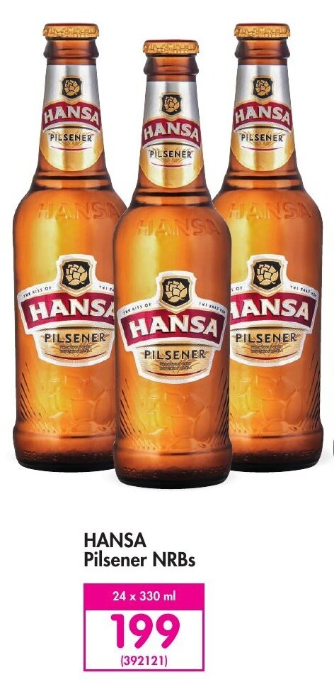 Hansa Pilsener NRBs 24 x 330ml offer at Makro’s liquor