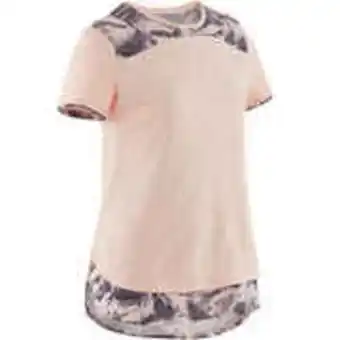 Decathlon Girls' breathable cotton short-sleeved gym t-shirt 500 - heathered pink aop offer