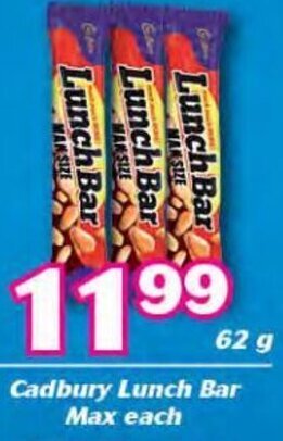 Cambridge Food Cadbury Lunch Bar Max each 62g offer