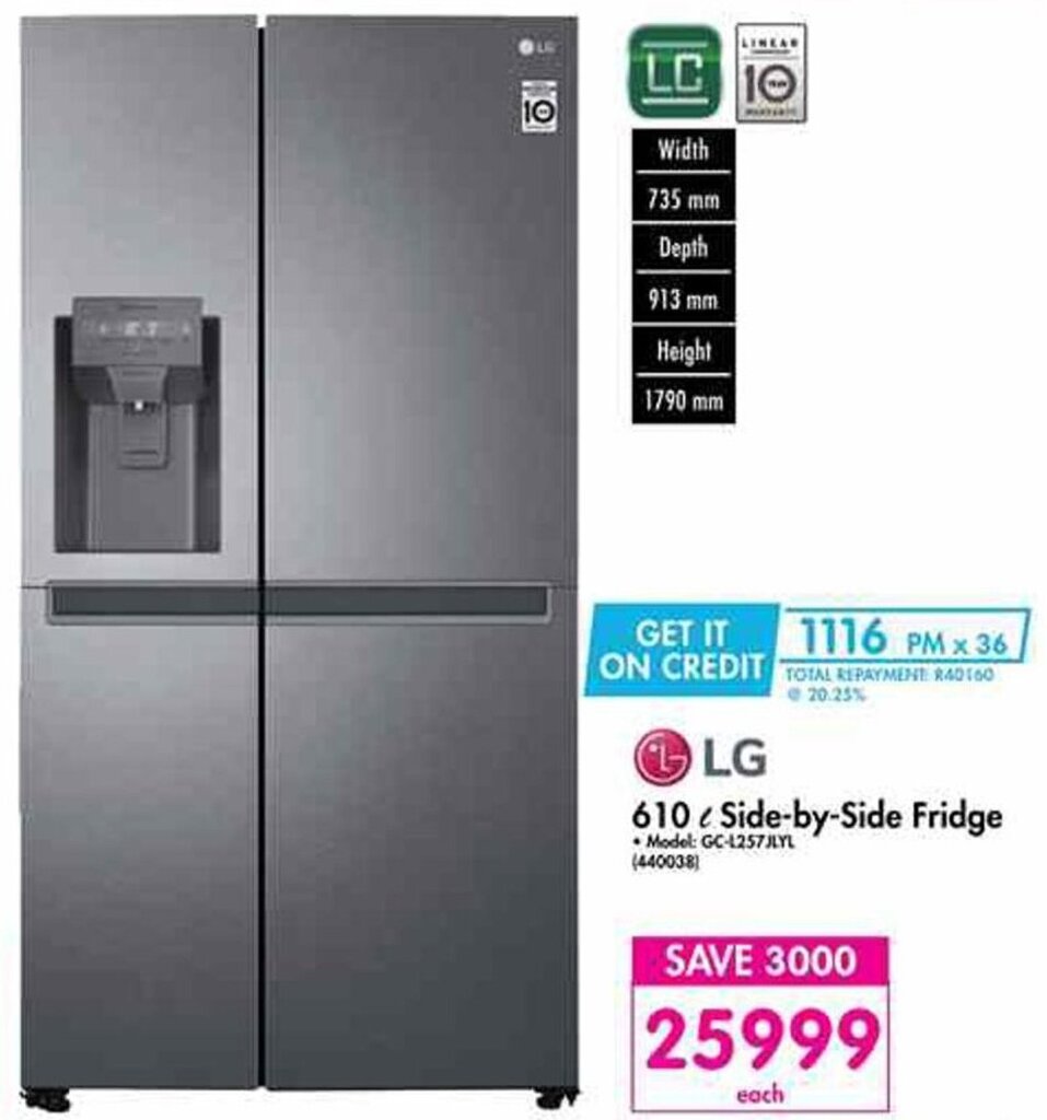 LG SidebySide Fridge 610L offer at Makro