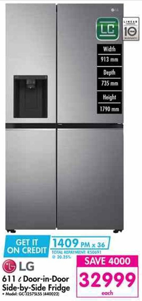 LG DoorinDoor SidebySide Fridge offer at Makro