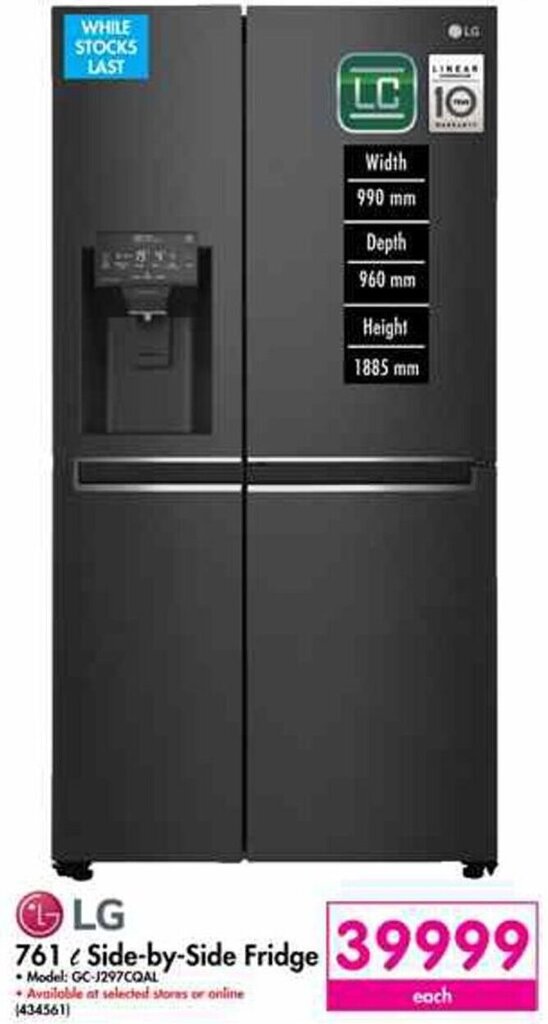 LG SidebySide Fridge 761L offer at Makro