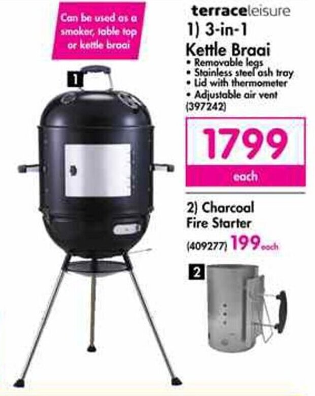Terrace Leisure 3in1 Kettle Braai offer at Makro