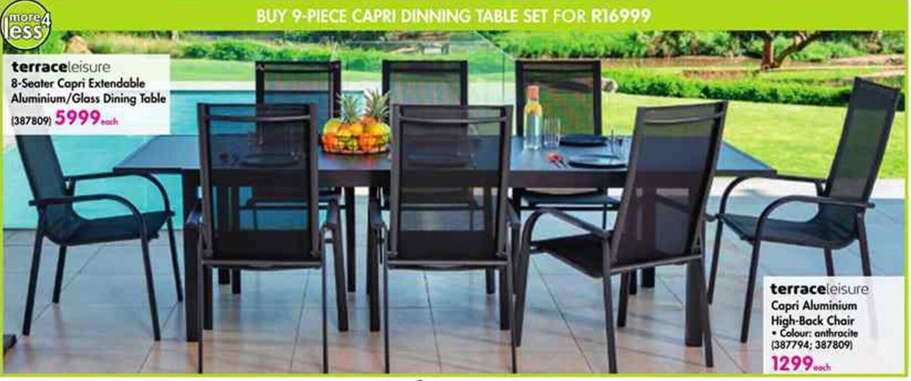 Terrace Leisure Buy 9-piece Capri Dining Table Set offer at Makro