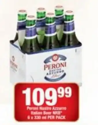 Peroni Nastro Azzurro Italian Beer NRB 6 x 330ml per pack