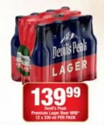 OK Liquor Devil's Peak Premium Lager Beer NRB 12 x 330ml per pack offer