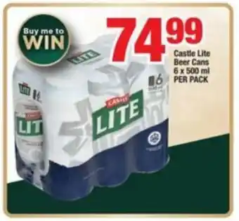 OK Liquor Castle Lite Beer cans 6 x 500ml per pack offer