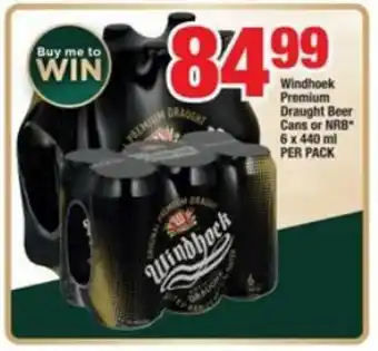 OK Liquor Windhoek Premium Draught Beer cans or NRB 6 x 440ml per pack offer