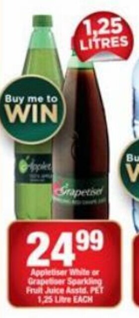 Appletiser White or Grapetiser Sparkling Fruit Juice asstd. PET 1.25 litre