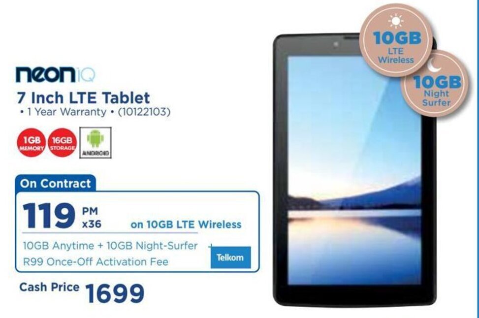 Neoniq 7inch LTE Tablet offer at HiFi Corp