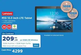 HiFi Corp Lenovo M10 10.3-inch LTE Tablet offer