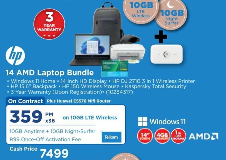 HP 14 AMD Laptop Bundle offer at HiFi Corp