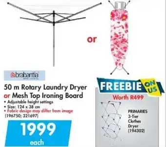Makro Brabantia 50m Rotary Laundry Dryer or Mesh Top Ironing Board offer