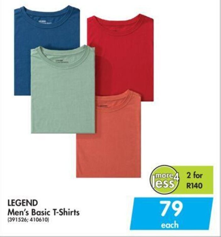 Legend Men's Basic T-Shirts 2 for offer at Makro