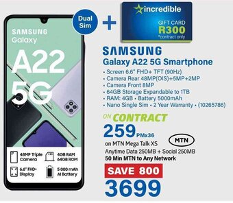 Incredible Connection Samsung Galaxy A22 5G Smartphone offer