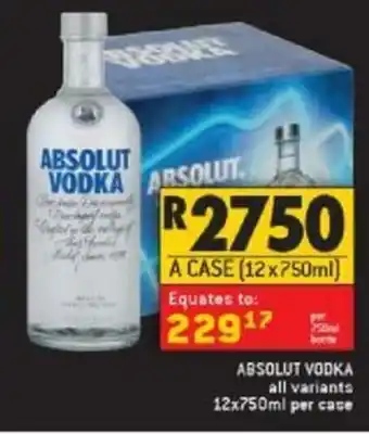 Absolut Vodka All Variants 12x750ml per case