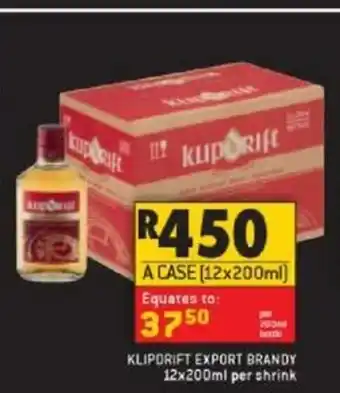 Shoprite Liquor Klipdrift Export Brandy 12x200ml per shrink offer