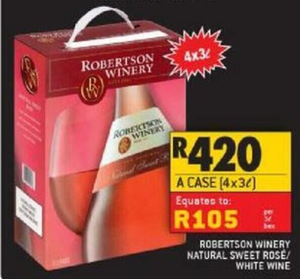 Robertson Winery Natural Sweet Rose / White Wine 4x3L offer at Shoprite ...