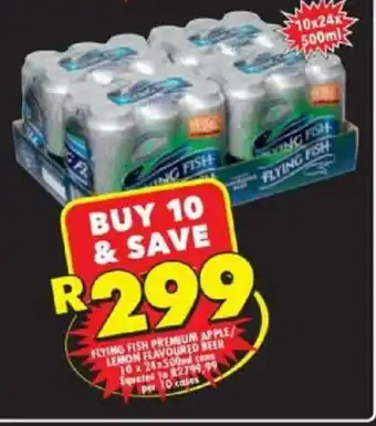 Shoprite Liquor Flying Fish Premium Apple / Lemon Flavoured Beer 10 x 24x500ml Cans offer