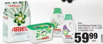 Spar Ariel Auto Washing Powder 2kg, Auto Liquid (1.1 or 1.5 Litre) or Capsules (14s) offer