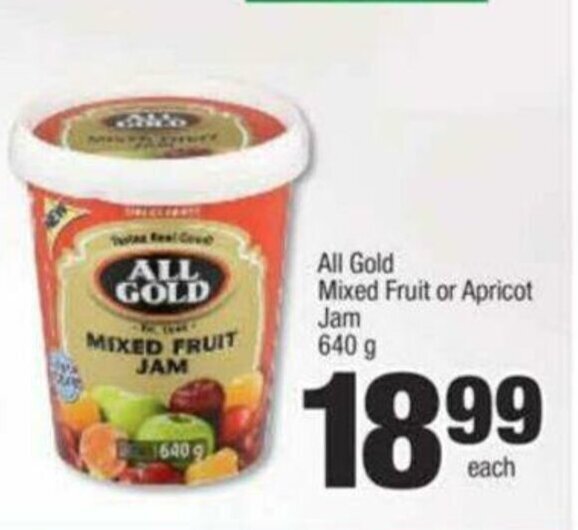 All Gold Mixed Fruit or Apricot Jam 640g offer at Spar