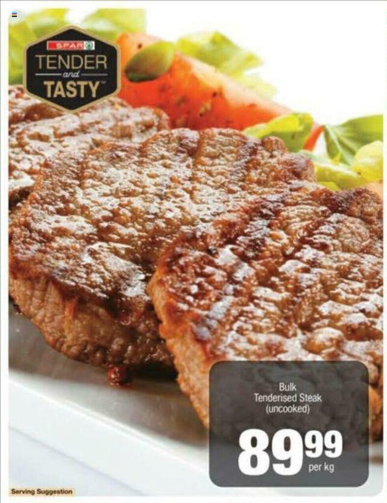 Bulk Tenderized Steak (Uncooked) per kg offer at Spar