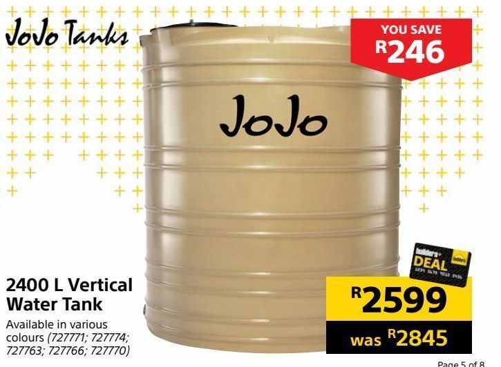 2400 l vertical water tank offer at Builders Warehouse