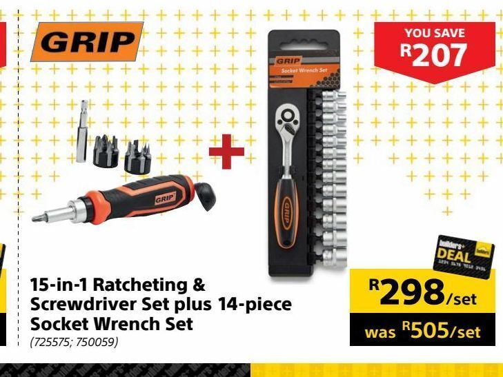 15in 1 ratcheting & screwdriver set plus 14piece socket wrench set