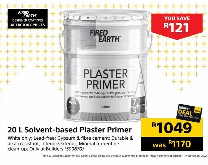 20 l solventbased plaster primer offer at Builders Warehouse