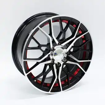 15″ 1033 4/100 & 4/114 black machine face with red undercut alloy wheels
