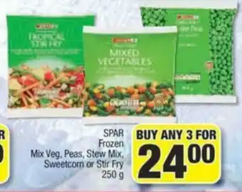 Spar SPAR Frozen Mix Veg, Peas, Stew Mix, Sweetcorn or Stir Fry 250g offer