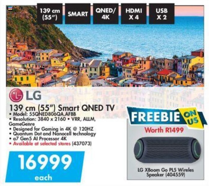 LG 139cm (55") Smart QNED TV offer at Makro