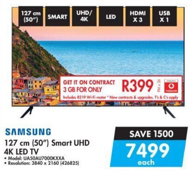 Samsung 127cm (50") Smart UHD 4K LED TV offer at Makro