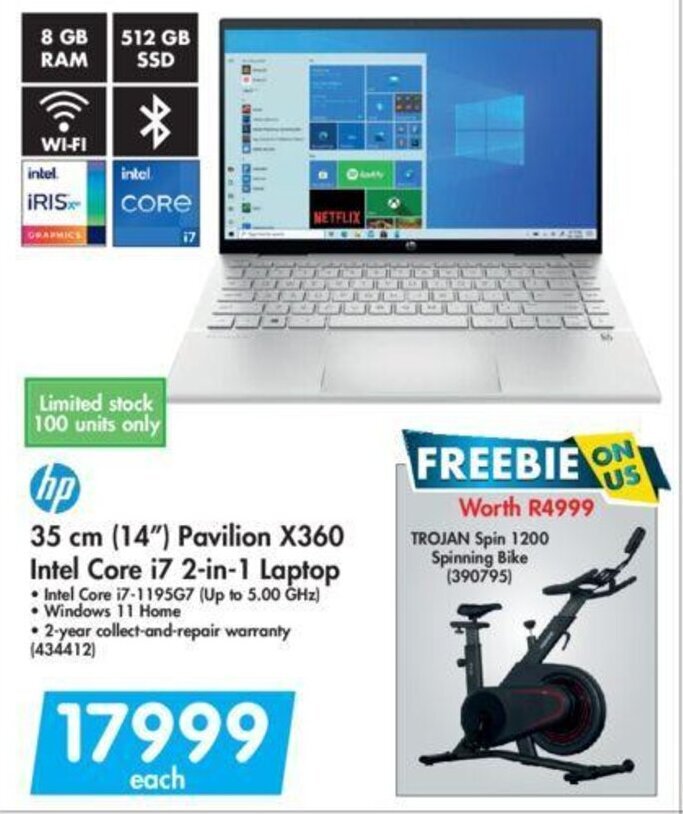 HP 35cm (14") Pavilion X360 Intel Core i7 2in1 Laptop offer at Makro