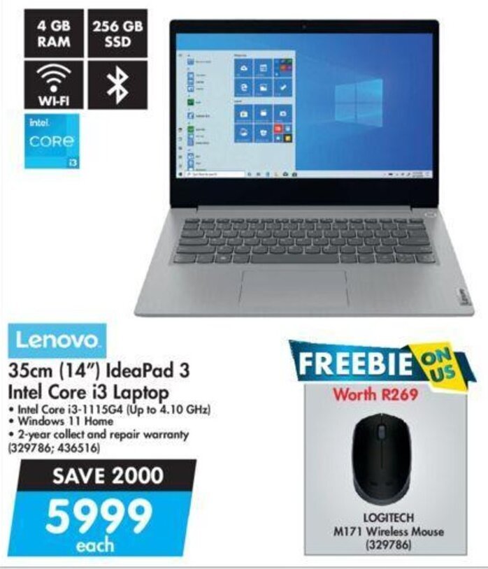 Lenovo 35cm (14") IdeaPad 3 Intel Core i3 Laptop offer at Makro