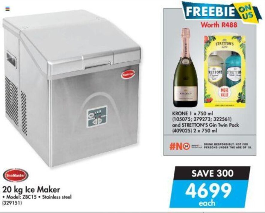 SnoMaster 20kg Ice Maker offer at Makro