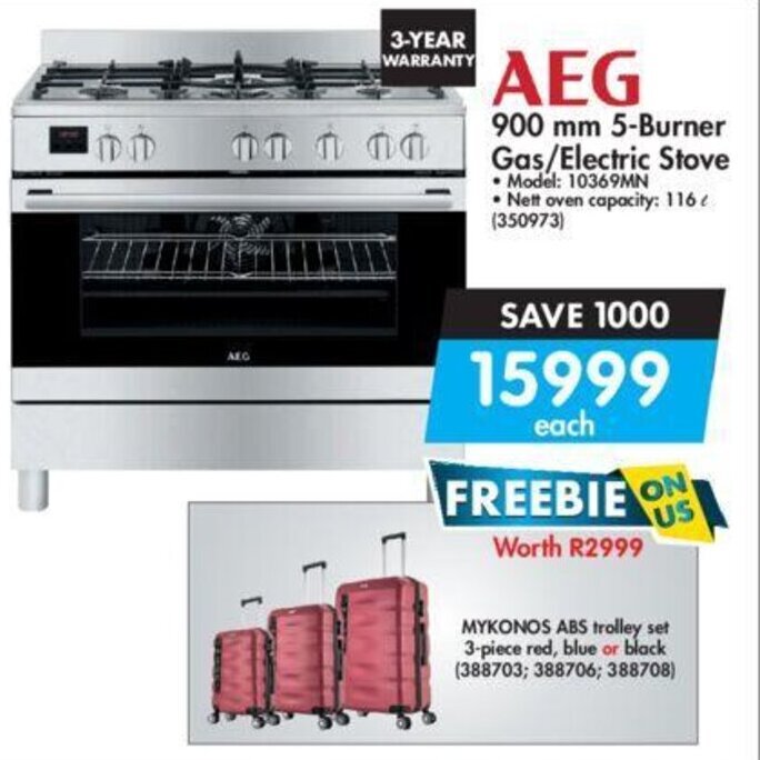AEG 900mm 5Burner Gas / Electric Stove offer at Makro