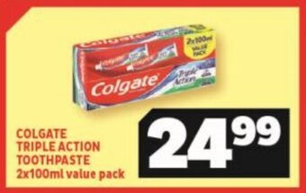 Usave Colgate Triple Action Toothpaste 2 x 100ml value pack offer