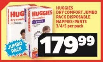 Usave Huggies Dry Comfort Jumbo Pack Disposable Nappies / Pants 3/4/5 per pack offer