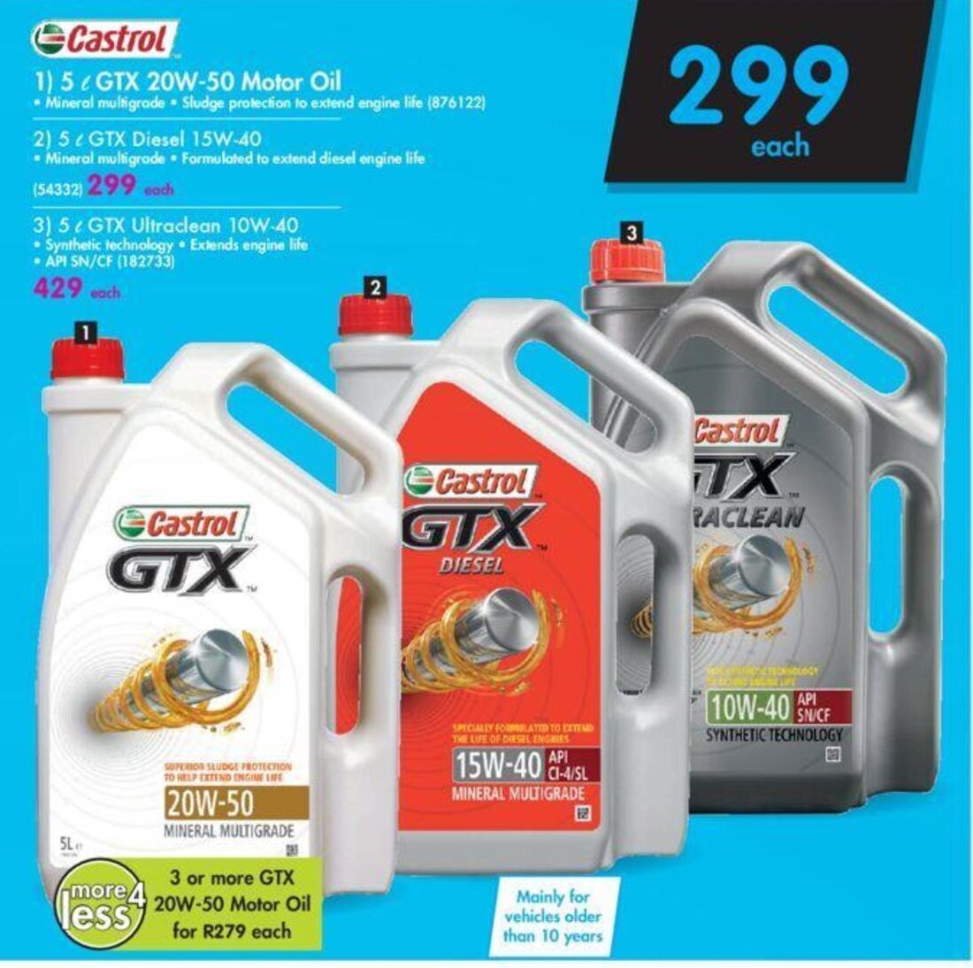 Castrol 5L GTX 20W50 Motor Oil offer at Makro