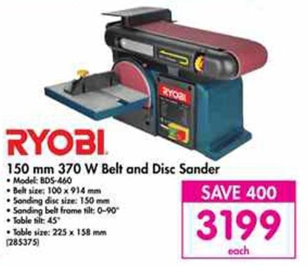 Ryobi 150mm 370W Belt and Disc Sander offer at Makro