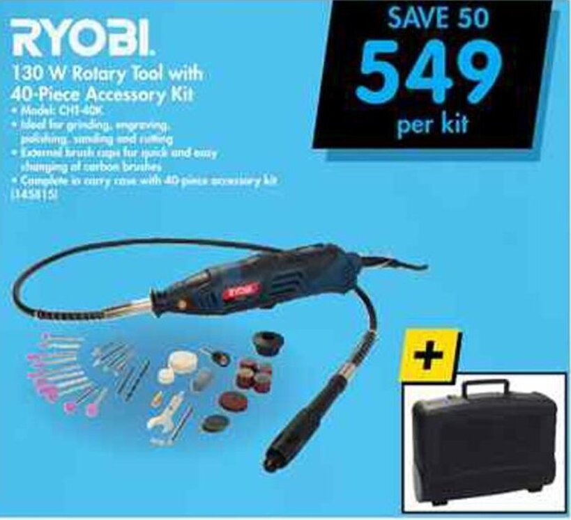 Ryobi 130W Rotary Tool with 40piece Accessory Kit offer at Makro
