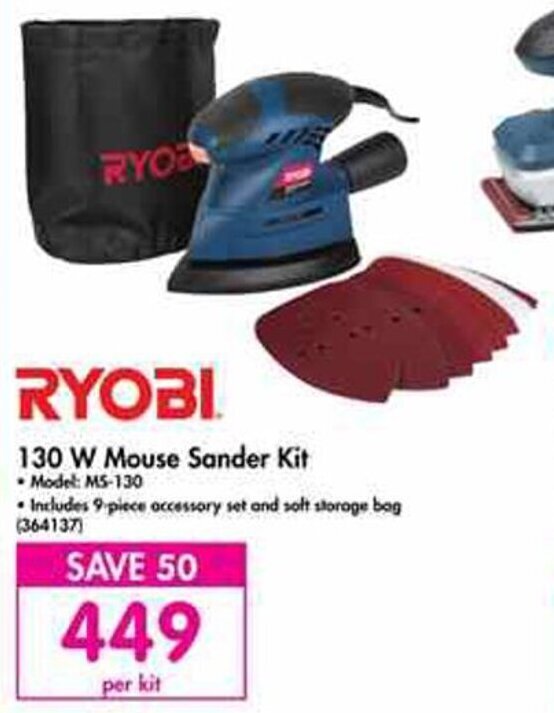 Ryobi 130W Mouse Sander Kit offer at Makro