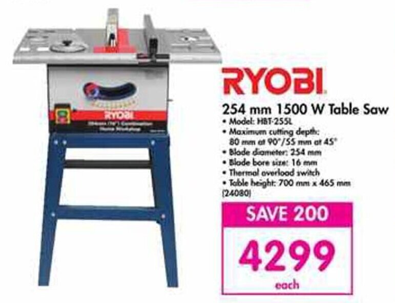 Ryobi 254mm 1500W Table Saw offer at Makro