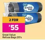 Game Great Value Refuse Bags 20's Pack-For 2 offer